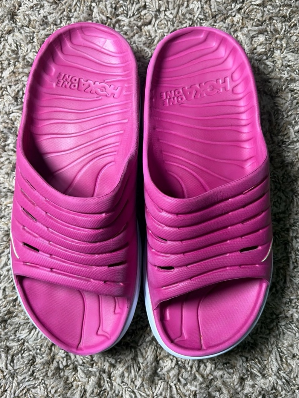 HOKA Ora Recovery Slides Women’s Pink White Cushioned Comfort Sandals Size 10